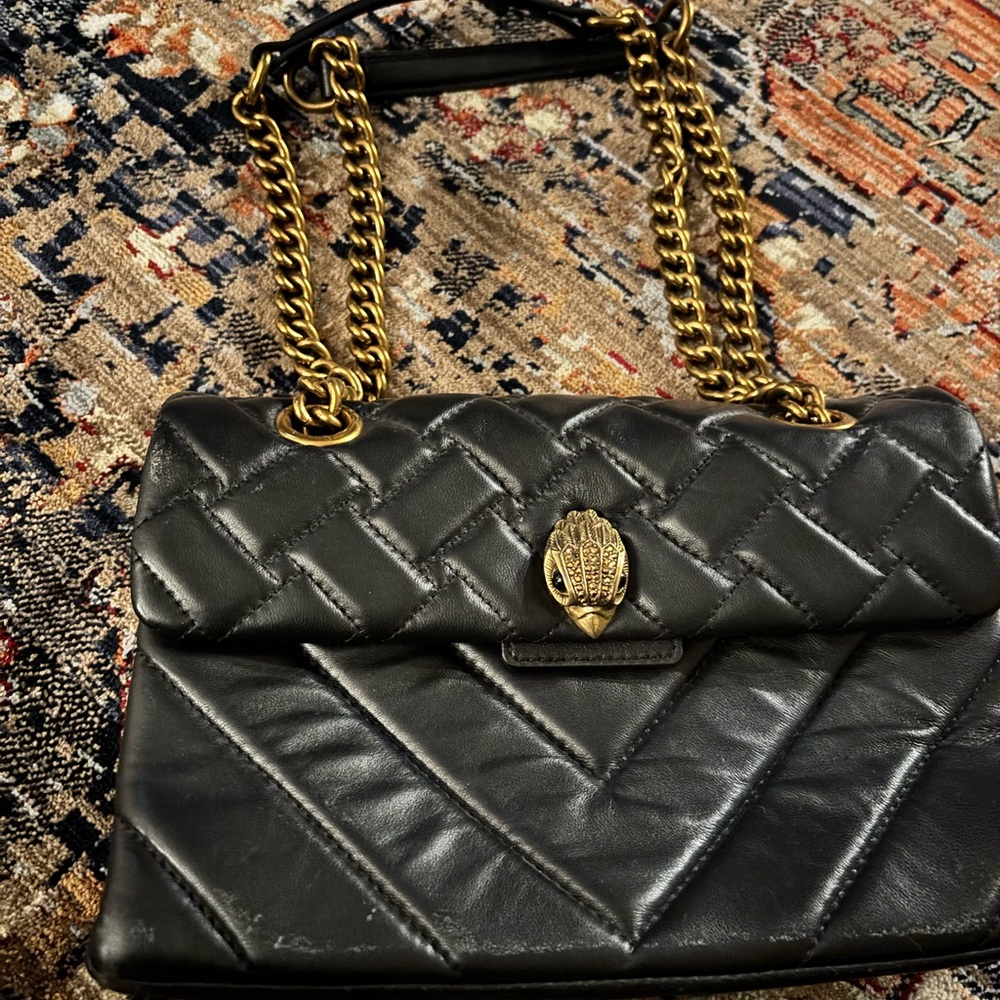 Kurt Geiger Black Quilted Shoulder Bag with Gold Chain